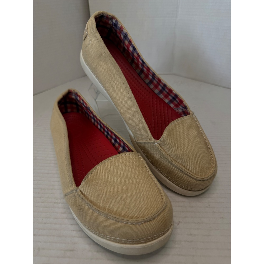 Crocs Loafers Melbourne ll Womens 9 Tan Canvas Slip On Casual 11815